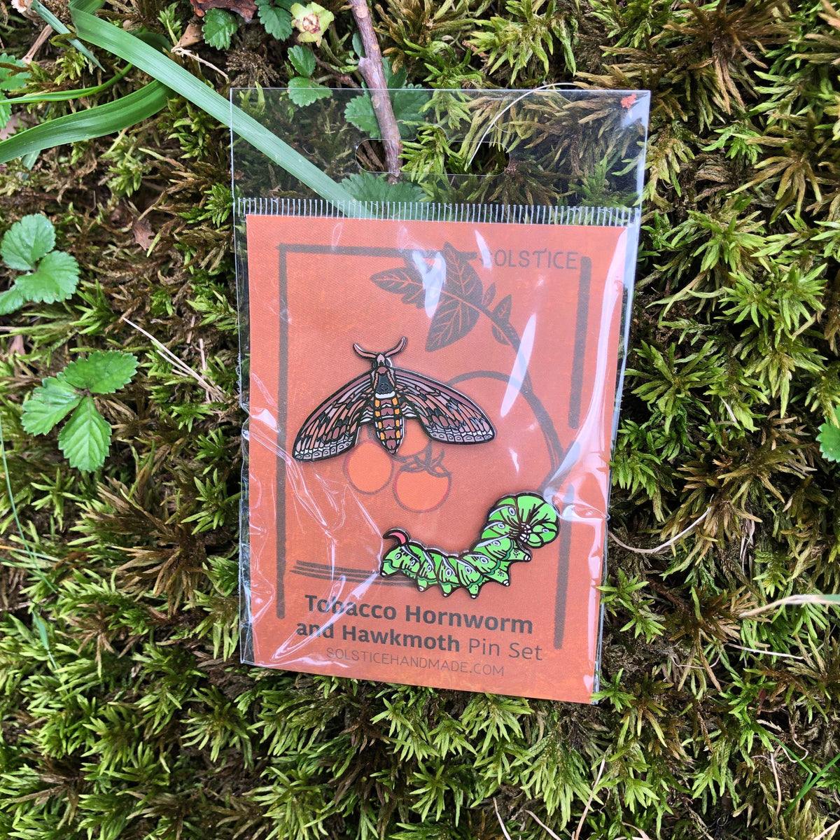 Tomato Hornworm Enamel Pin Set - tomato worm sphinx hawkmoth