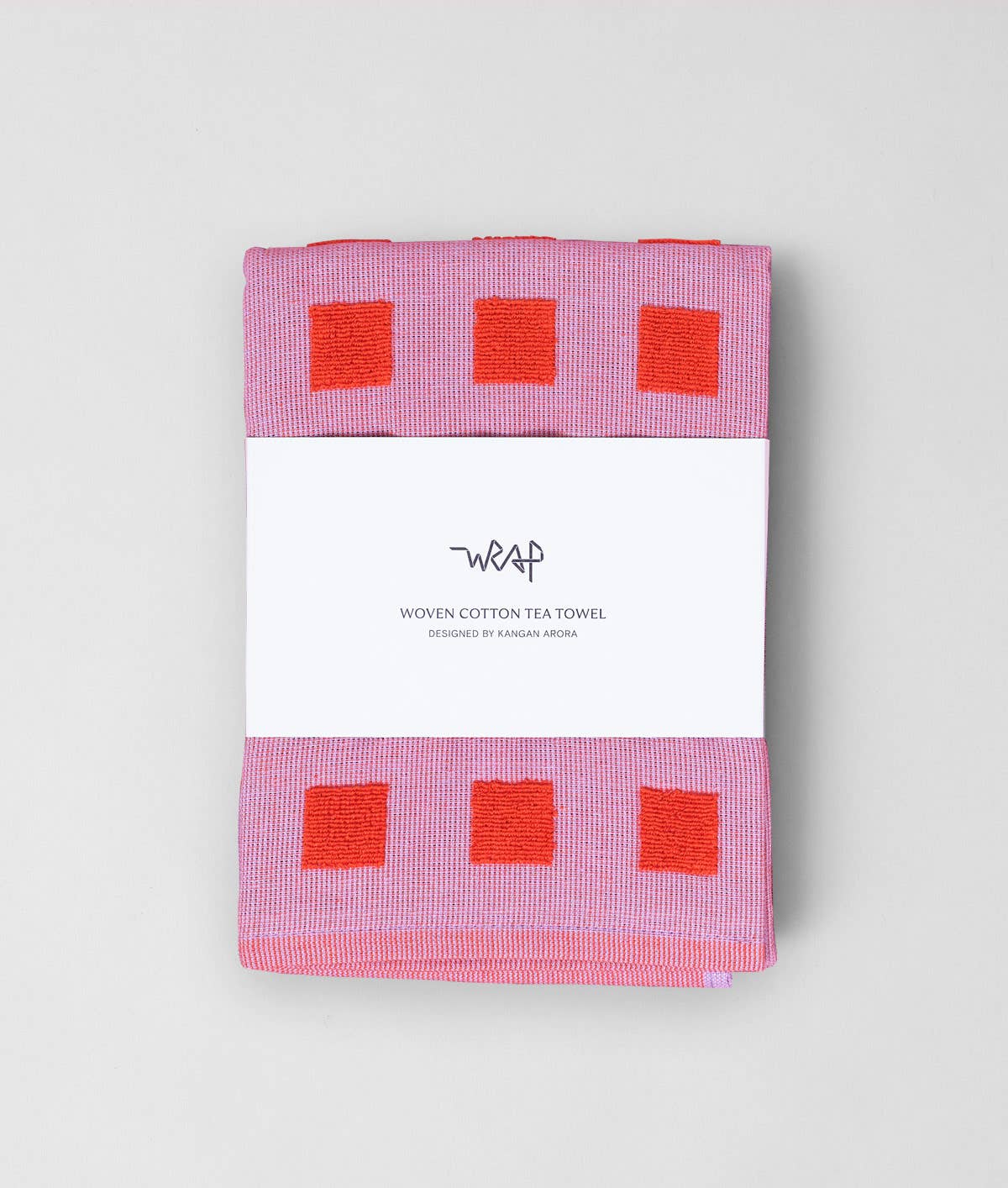 'Squares Lilac/Warm Red Cotton Tea Towel