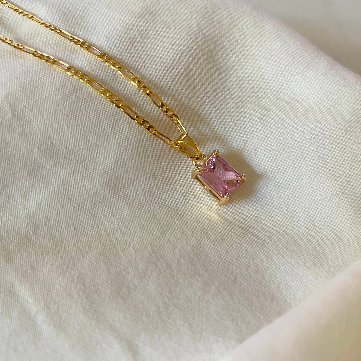 Rosa Pink Stone Gold Filled Necklace Gemstone Charm