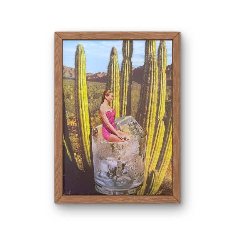 Vintage Cactus Collage Art Print, Desert Palm Springs Print