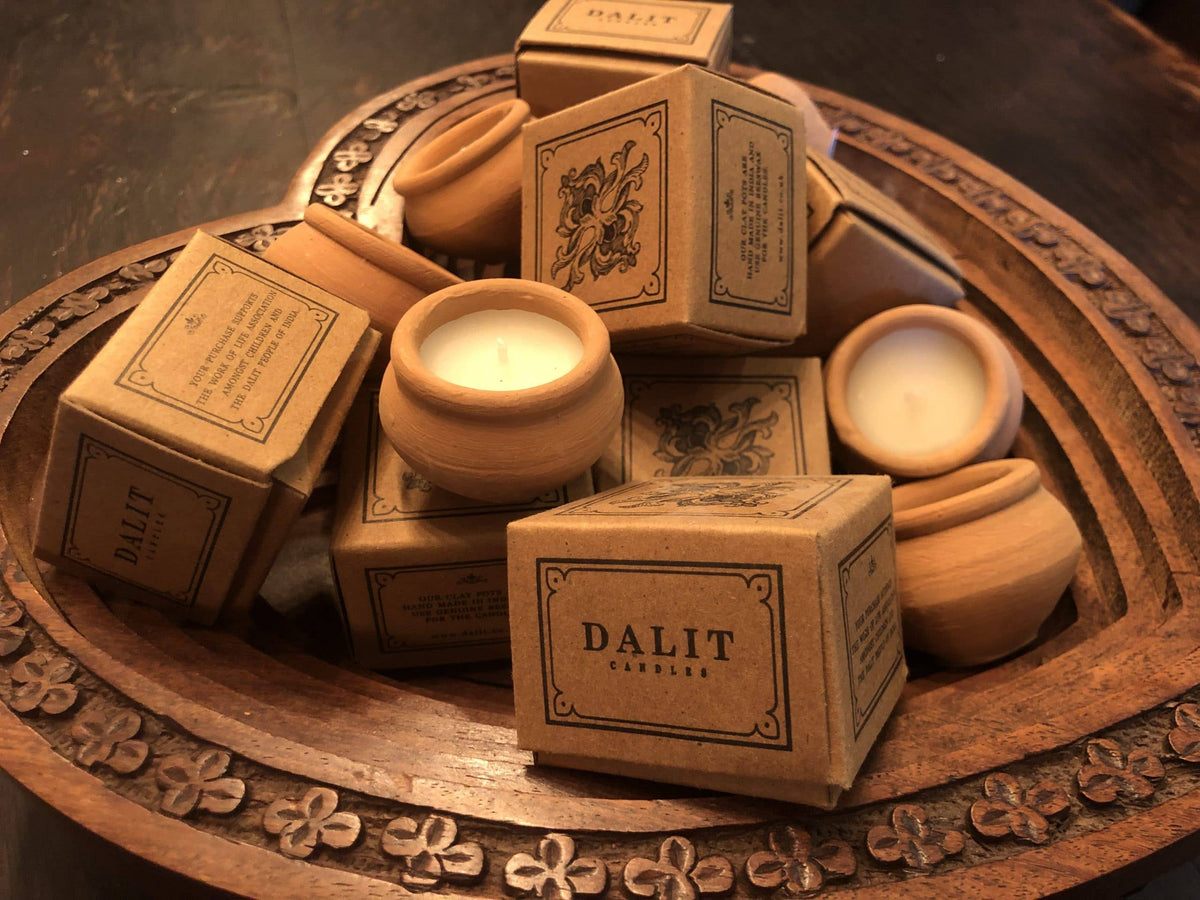 Handmade Terracotta Beeswax Clay Tea Light Candle | Rahul: Floral