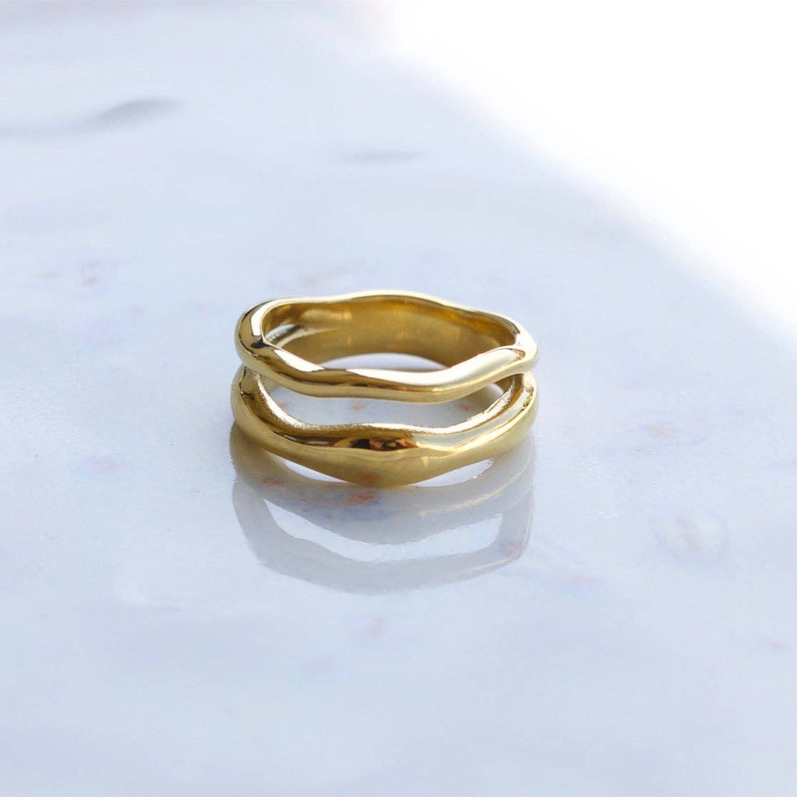 Shantina - Double Layer Wave Gold Stacking Ring