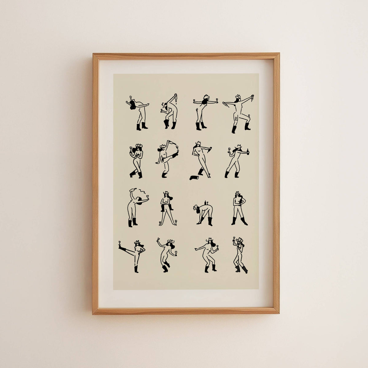 Wine Dancing Cowgirl Minimal Western Wall Art: Medium