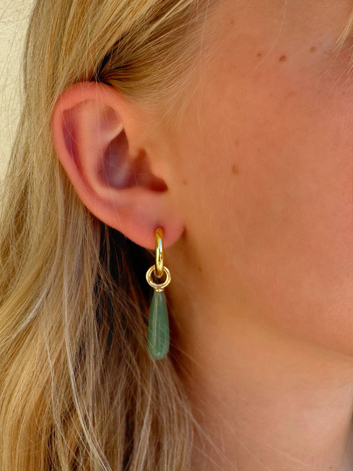 Amara Gemstone Drop Huggie Hoop Earrings: Aventurine