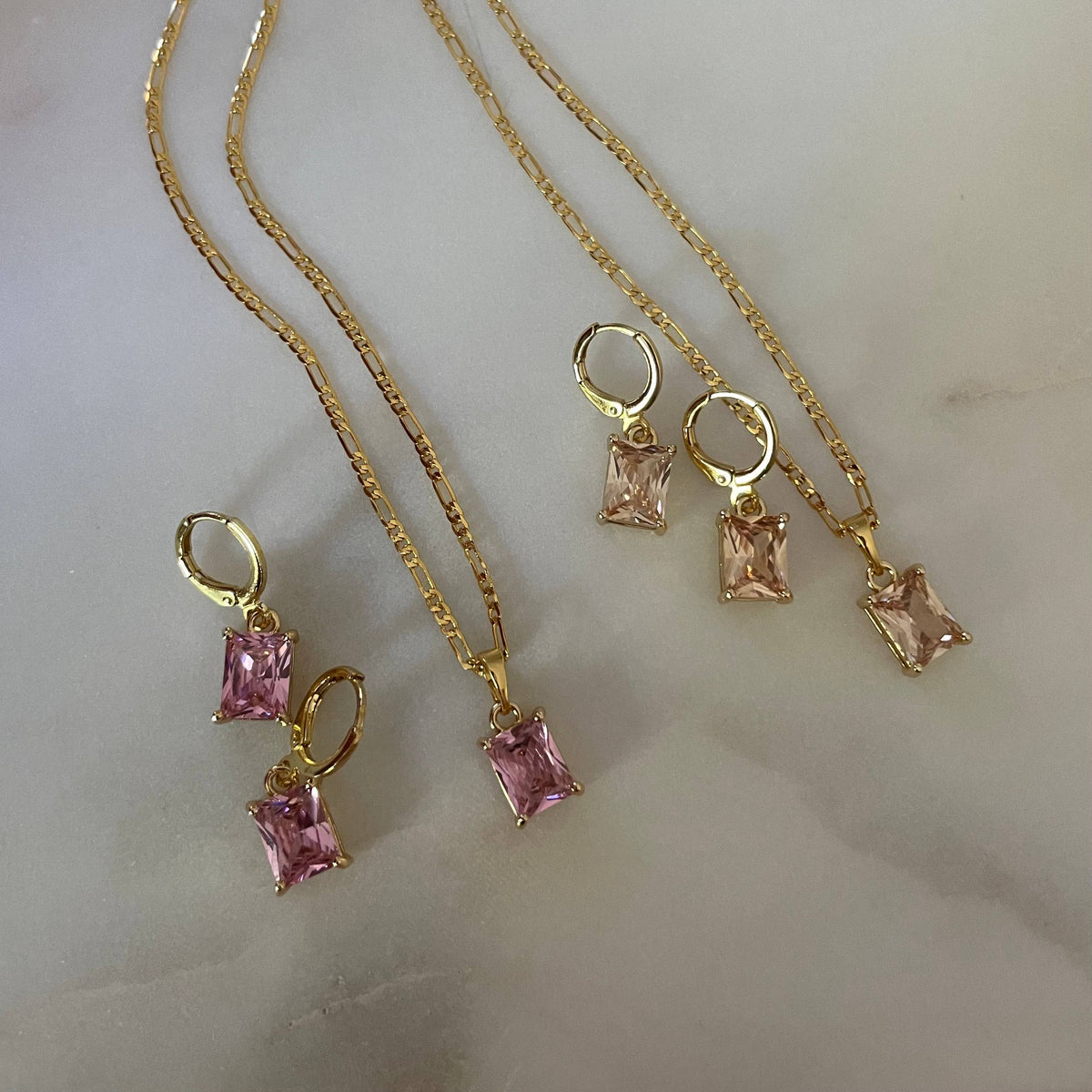 Rosa Pink Stone Gold Filled Necklace Gemstone Charm