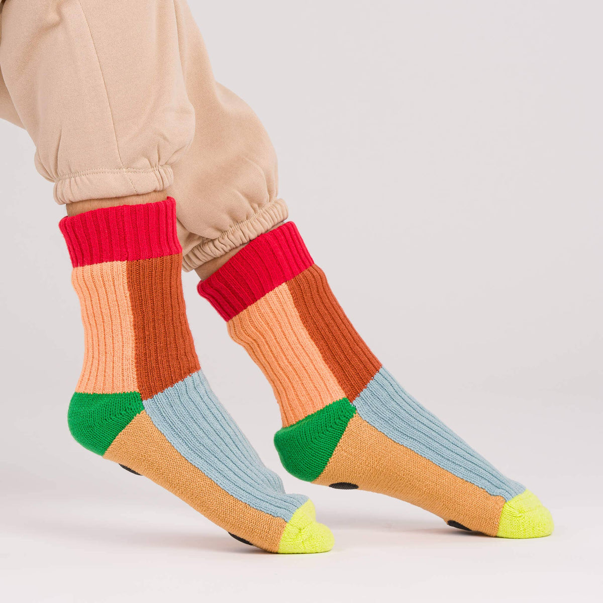 Kaleidoscope Knit House Socks: Stone Blue Rust (S/M)