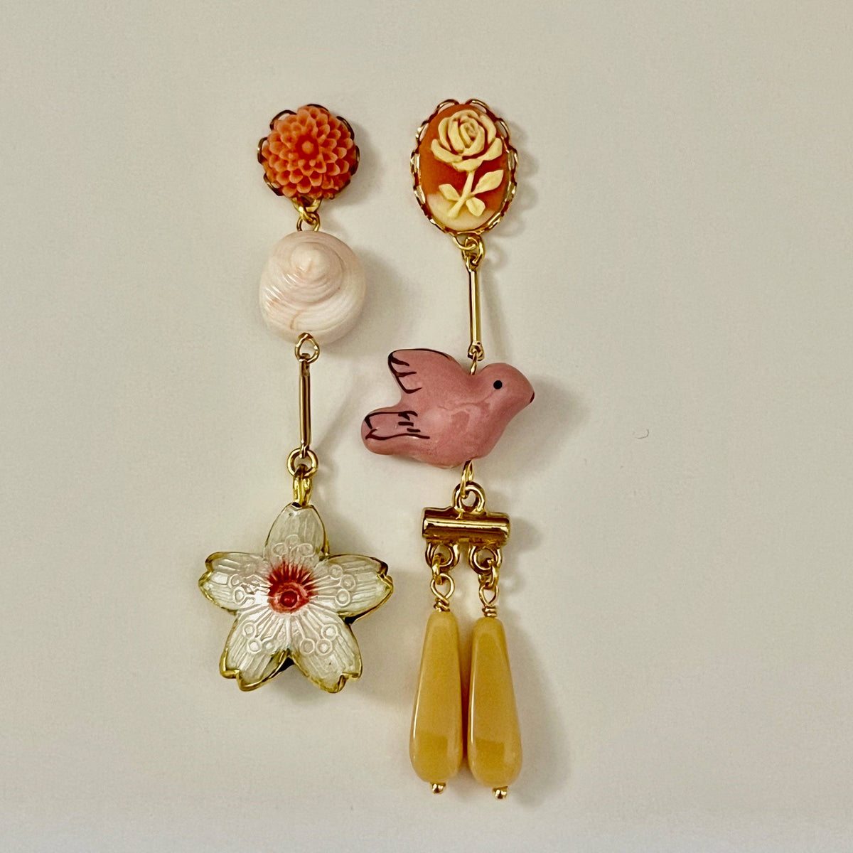 Garden - Bird - Flower Earrings