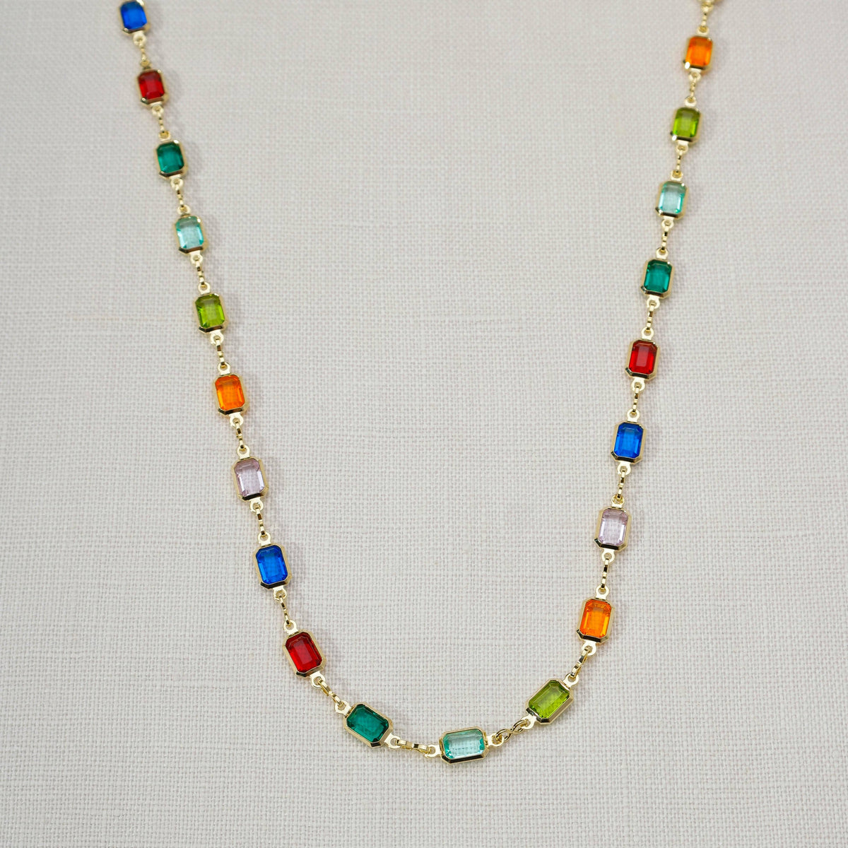 18k Gold Filled Multicolor Rainbow Necklace: 16&quot; necklace + 2&quot; extension