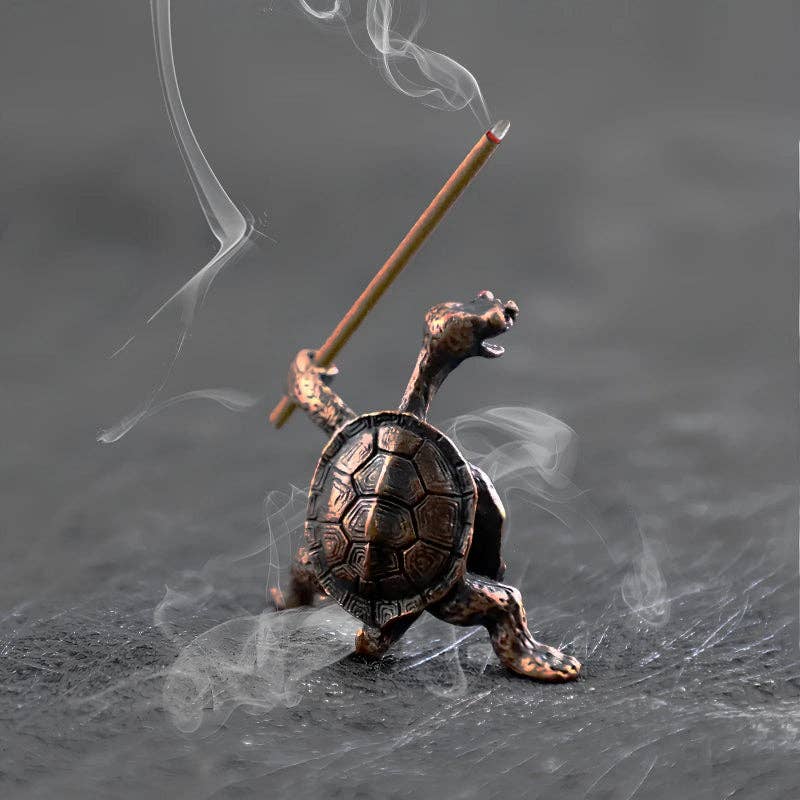 Small Brass Turtle Incense Holder: Red