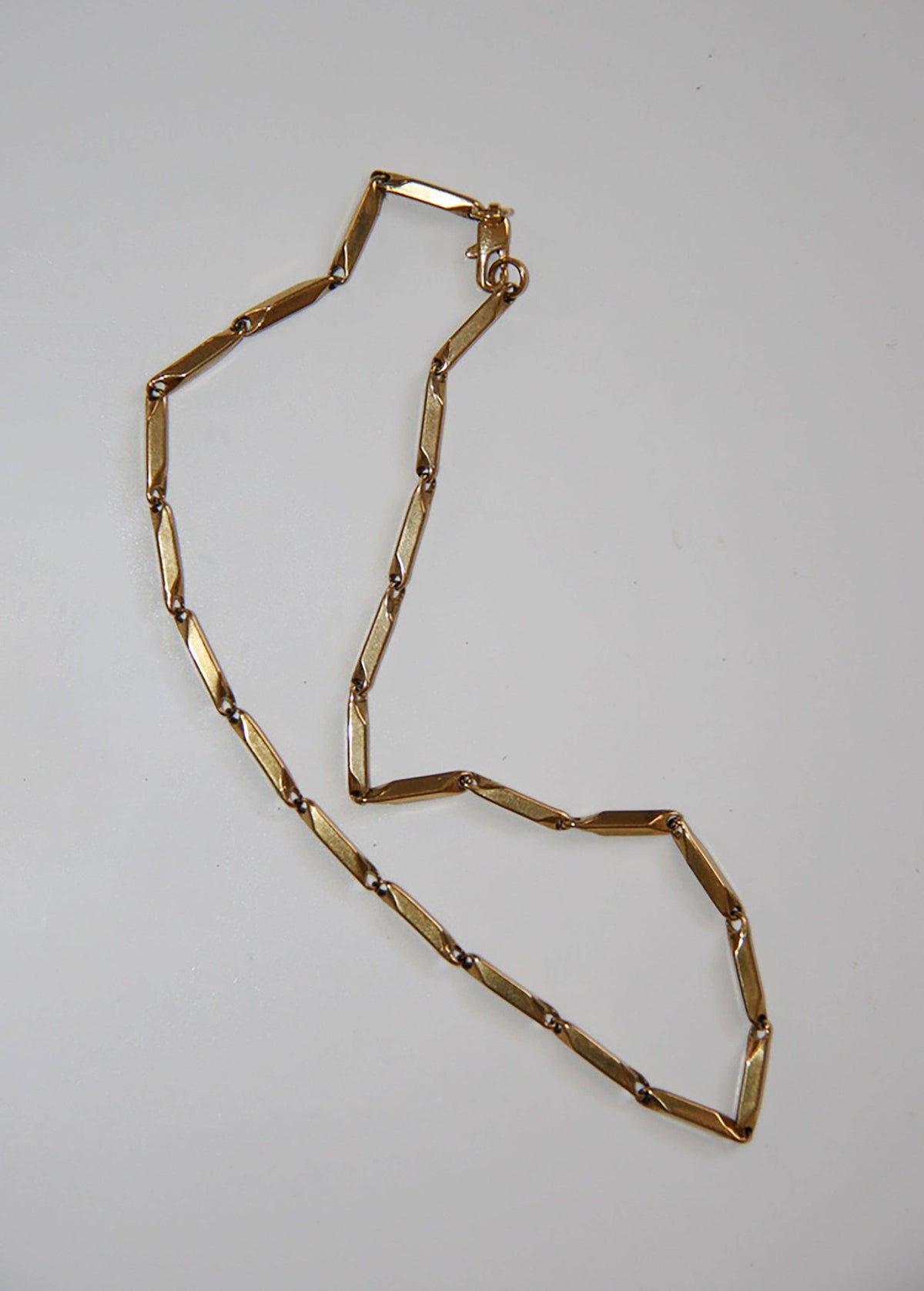 Gold Stainless Steel Faceted Bar Link Chain Necklace: 16&quot;