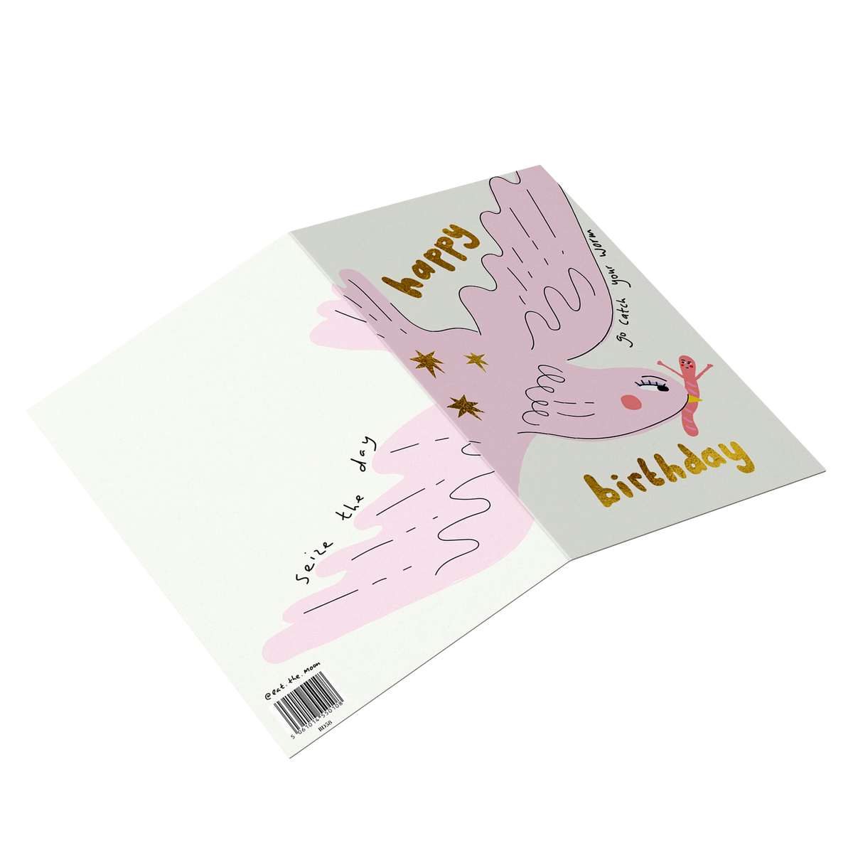 Go catch your worm - birthday card (gold foil finish)