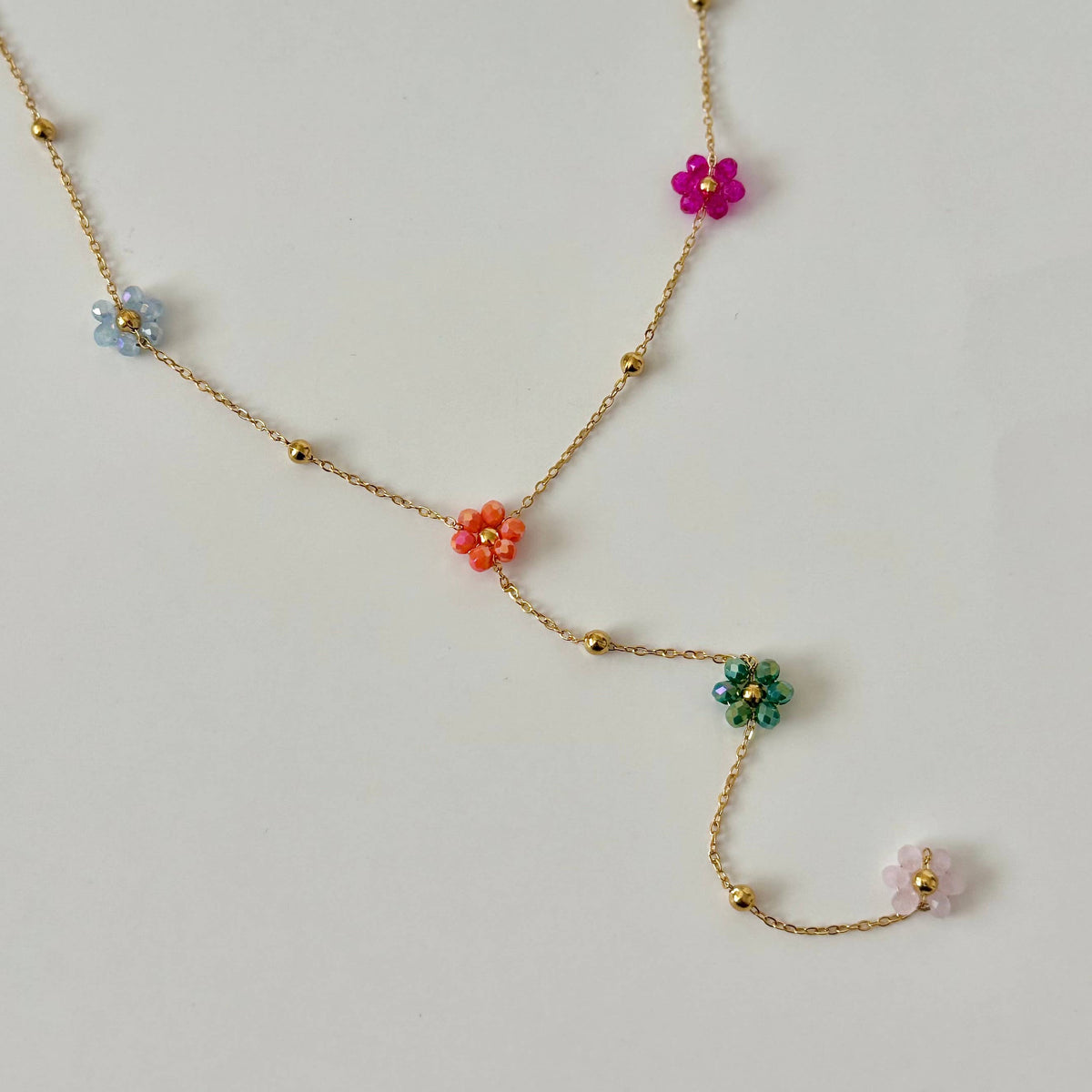 Beaded Flower Lariat Necklace