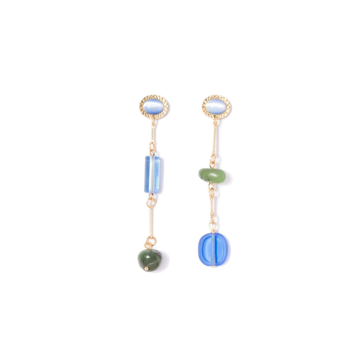 Jade Glass Mismatched Composition Earrings