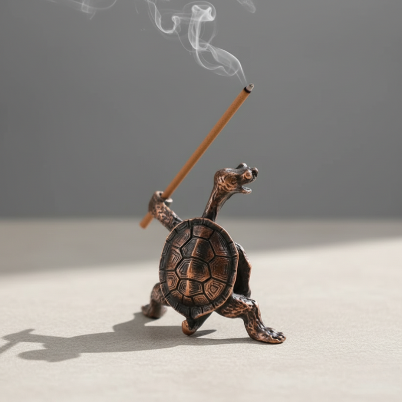 Small Brass Turtle Incense Holder: Red