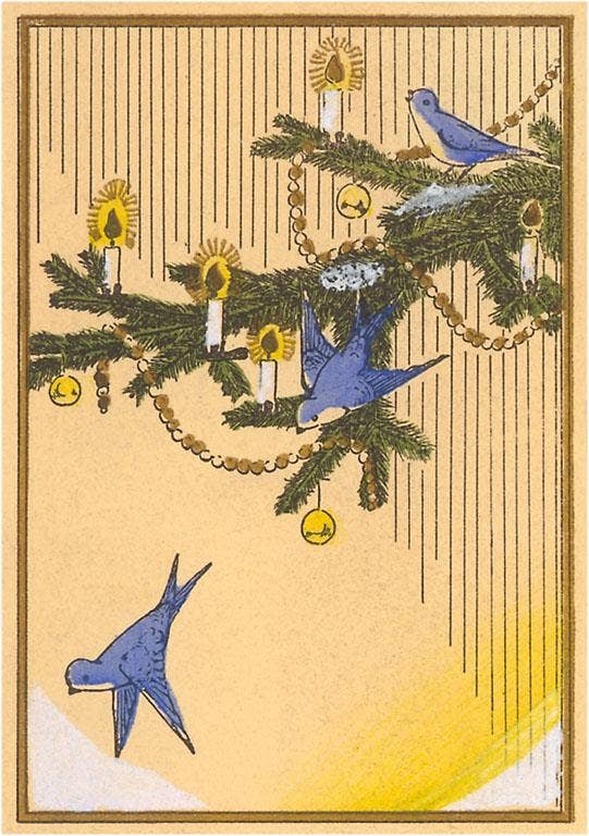 Greeting Card MC-771 Blue Birds on Christmas Tree