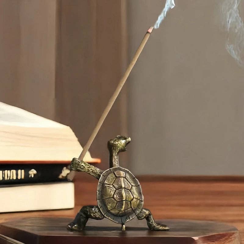 Small Brass Turtle Incense Holder: Red