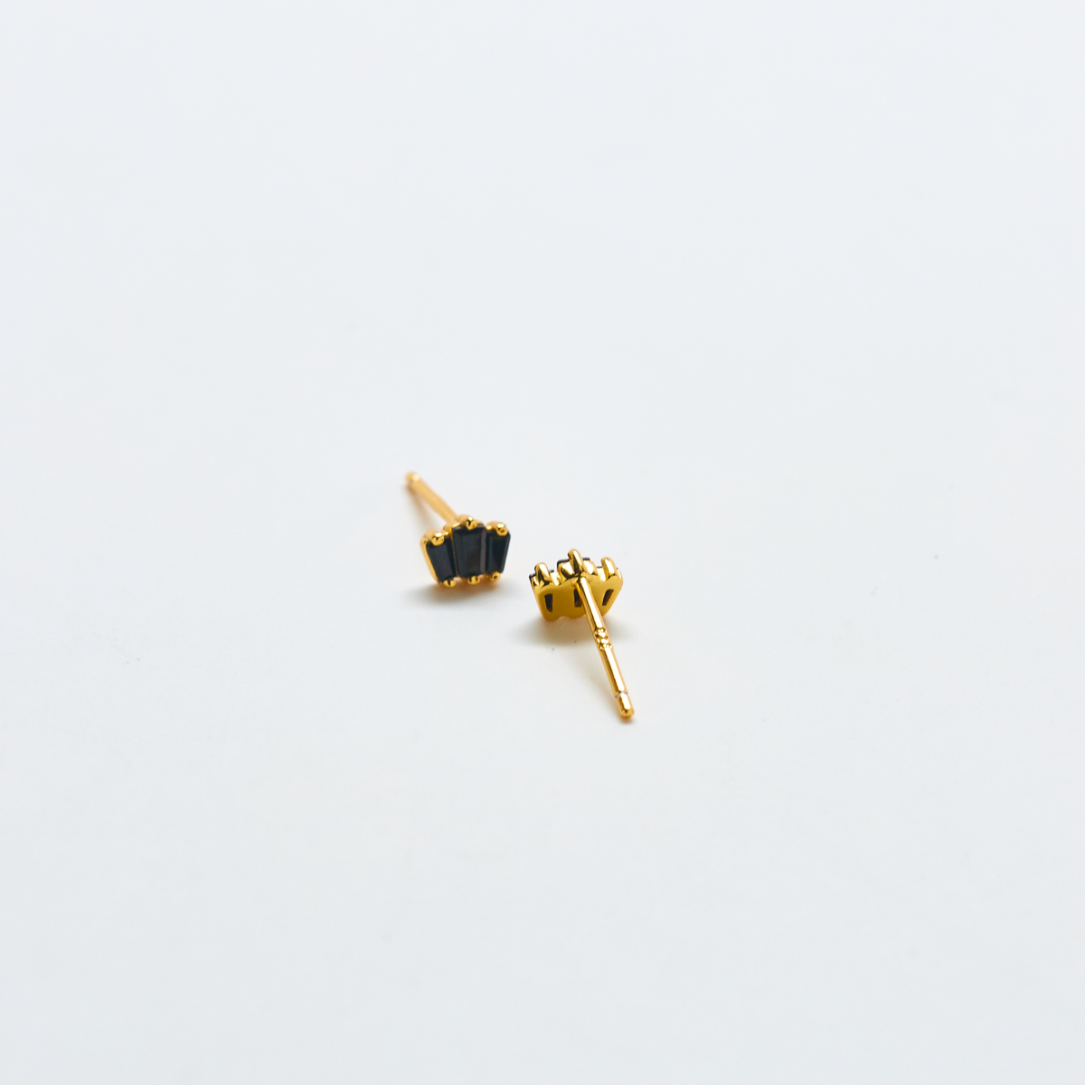 Black Trio Baguette Gold Vermeil Geometric Stud Earring - SINGLE