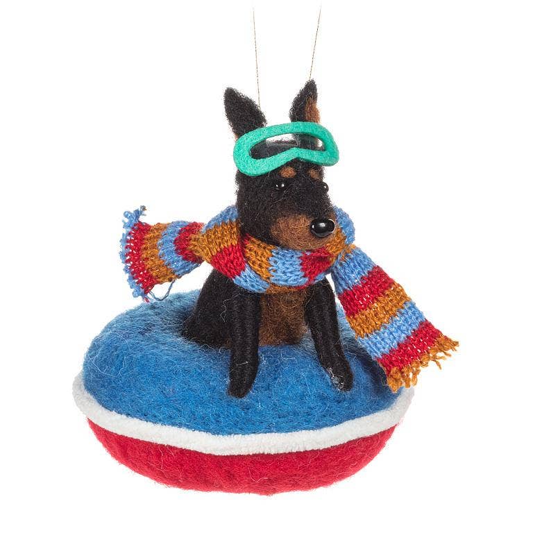 Snowtubing Dog Ornament-