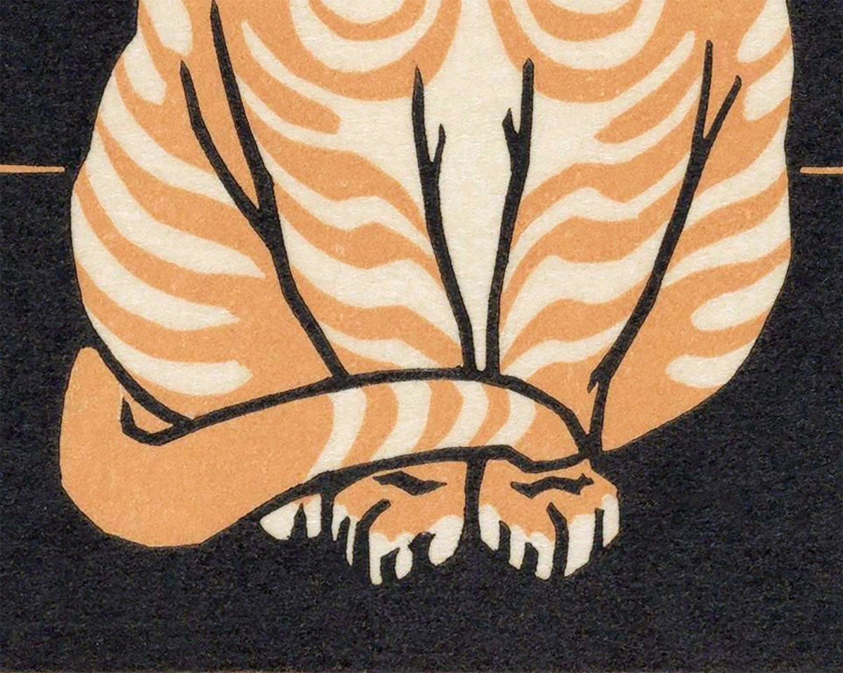 Vintage orange cat fine art print | Tabby cat | Art nouveau animal woodcut |  Woodblock animal wall art | Julie de Graag: 8x10 Inches
