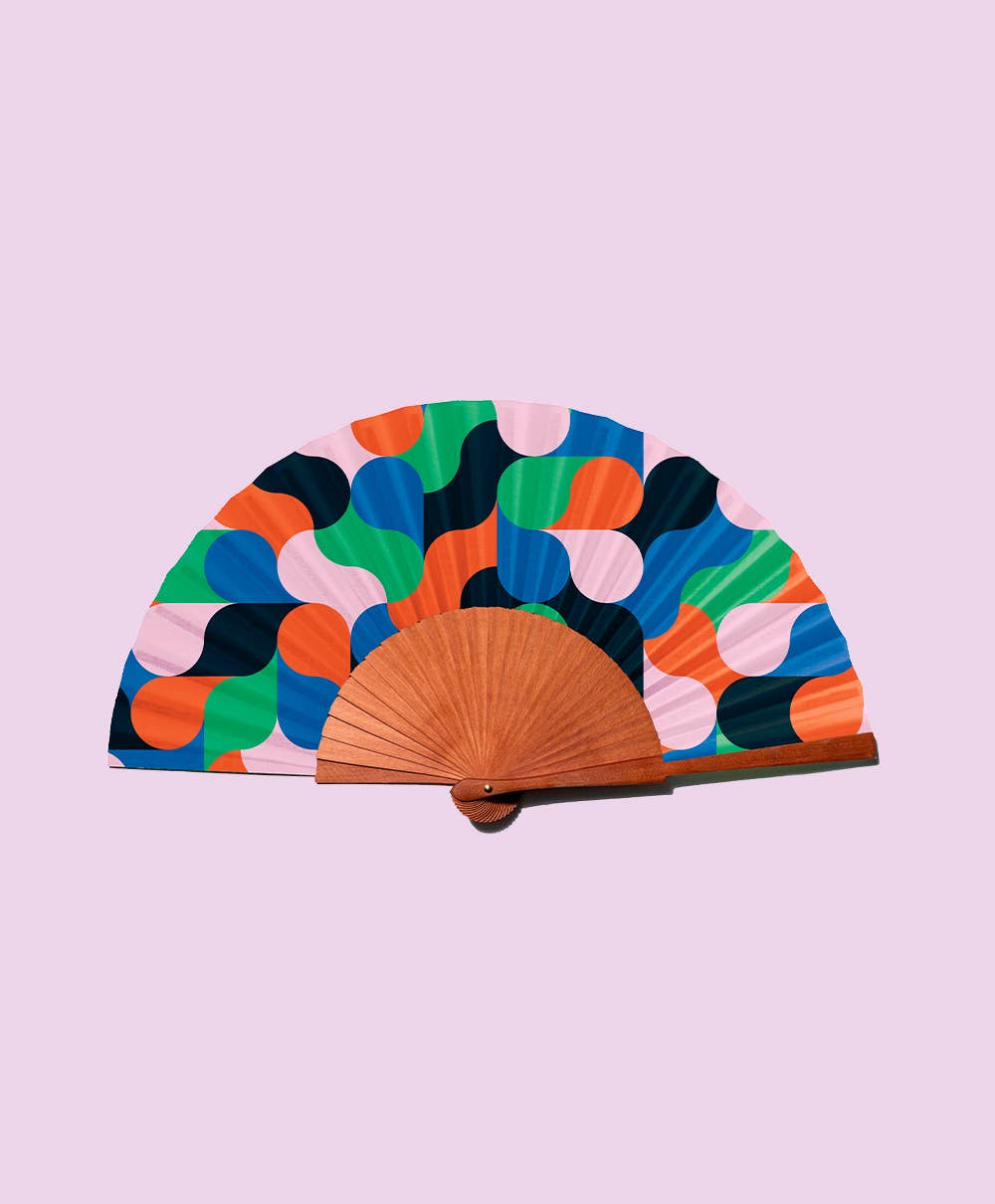 “Arcadia” Fan - Pink, Black, Blue & Green