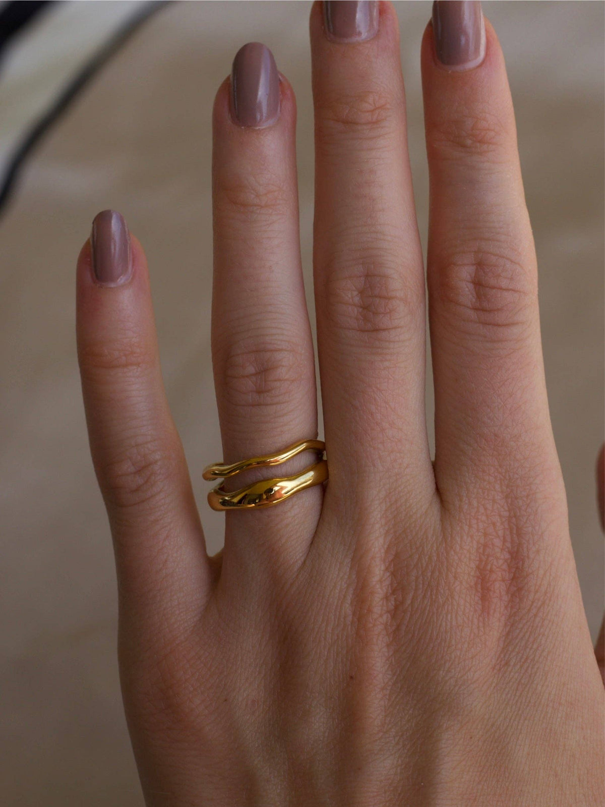 Shantina - Double Layer Wave Gold Stacking Ring