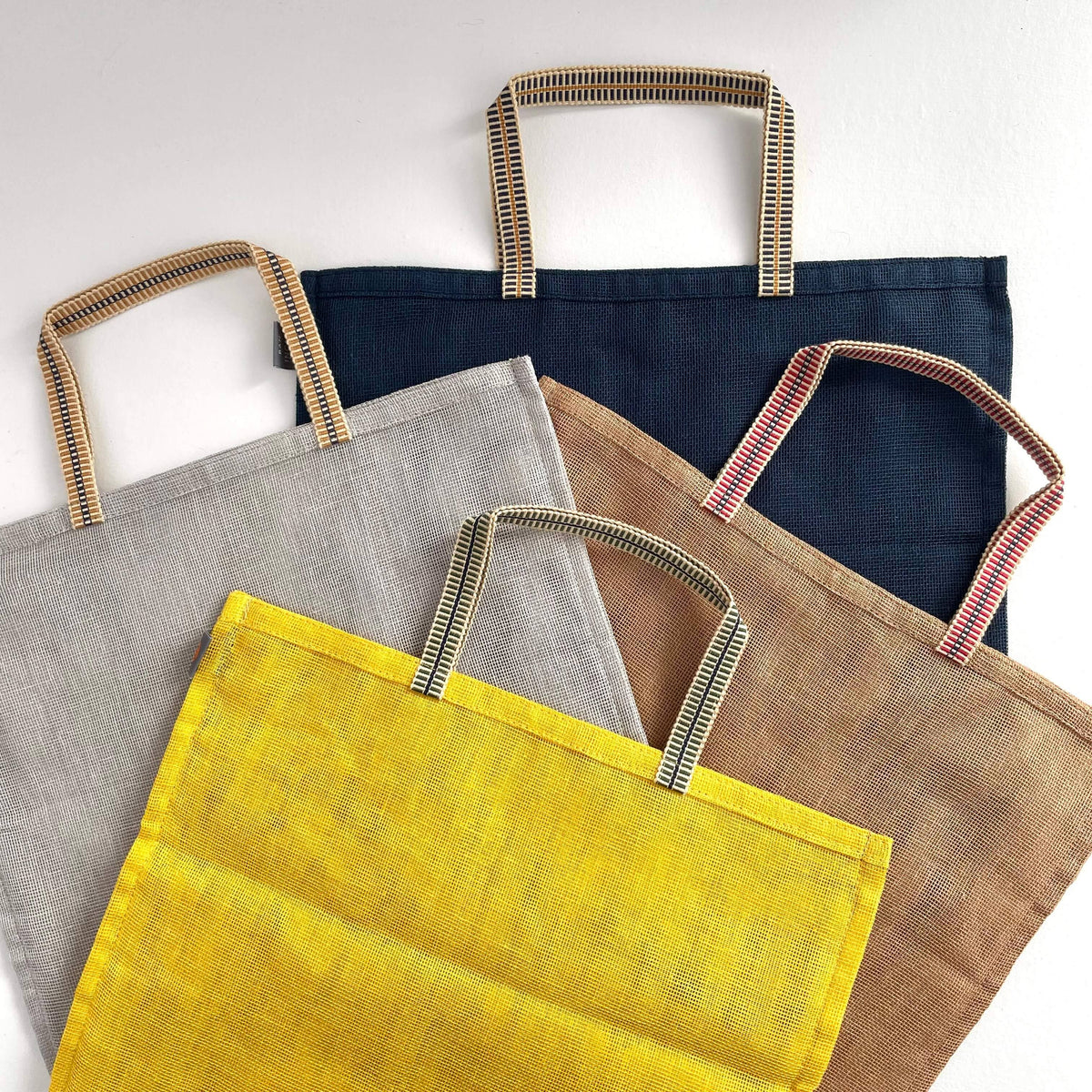 100% cotton gauze net eco produce bags with handle - large: Tan