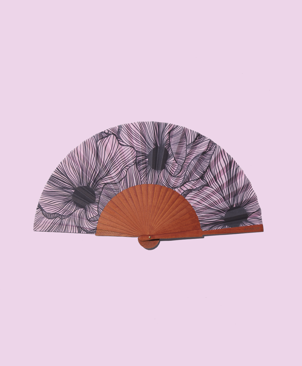 “Chic Bloom” Fan - Pink & Black