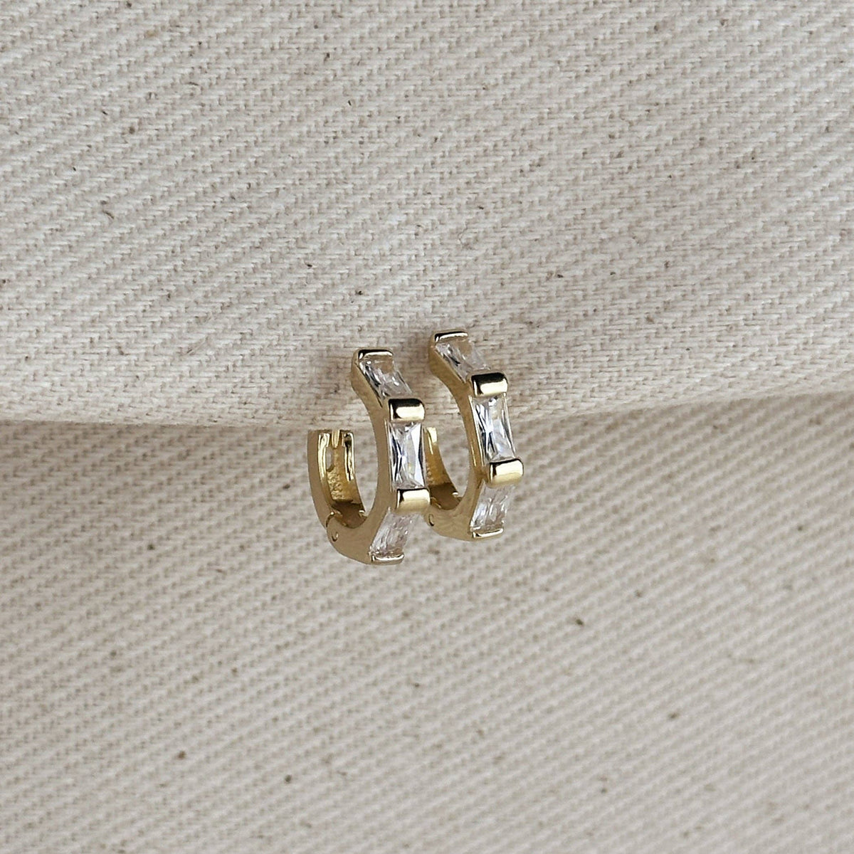 18k Gold Filled CZ huggie Hoop earring pair
: Crystal