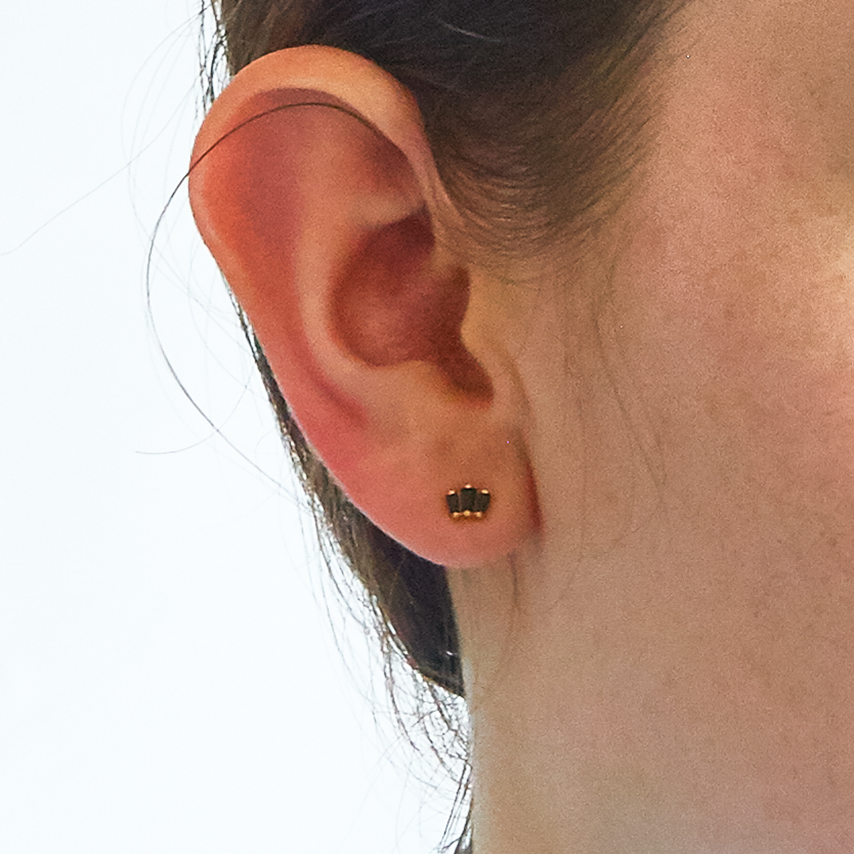 Black Trio Baguette Gold Vermeil Geometric Stud Earring - SINGLE