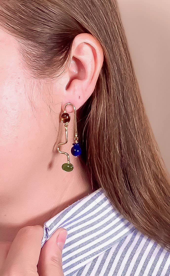 Tortoise, Cobalt, and Jade Rhythm Earrings