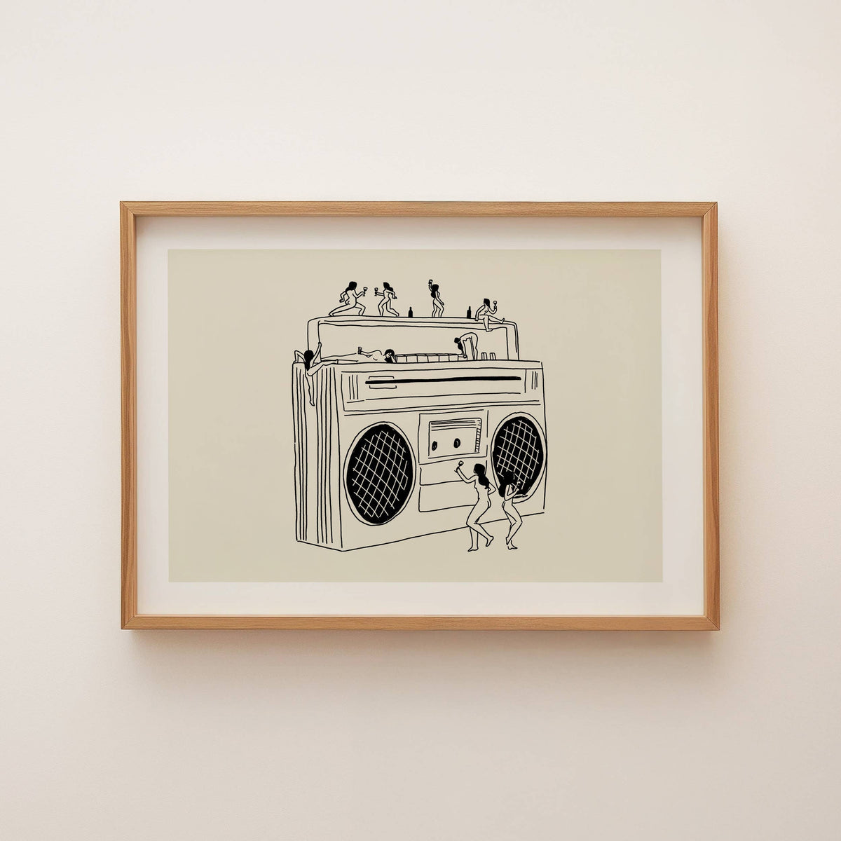 "Boom Box" Vintage Music Illustration Wall Art Print: Medium