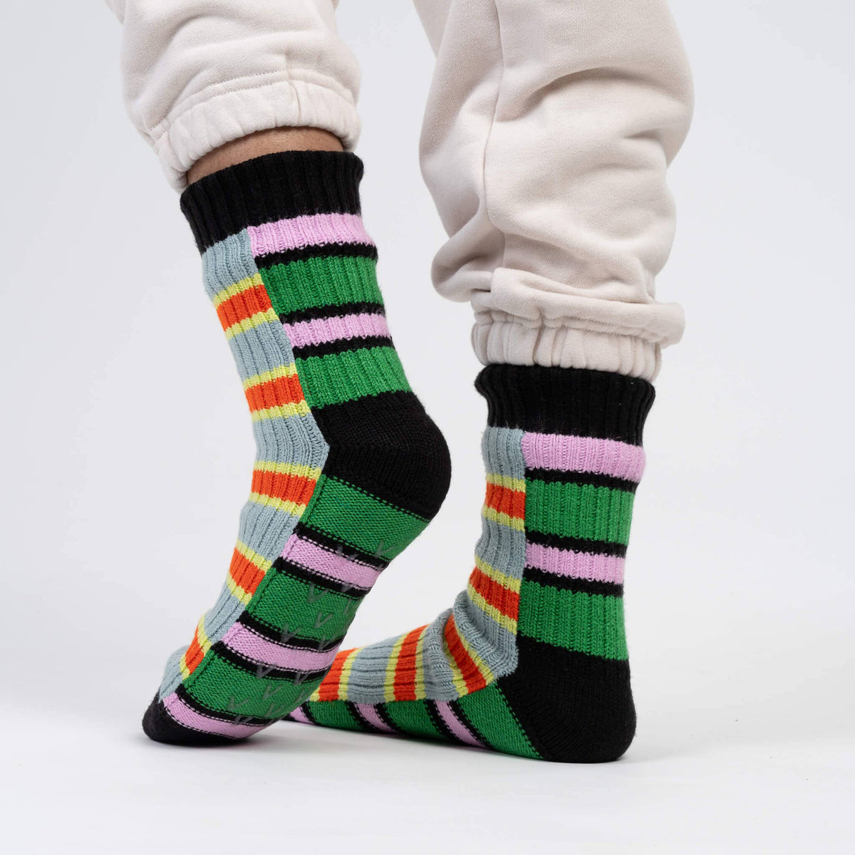 Zipper Stripe House Socks: Poppy Stone Blue / S/M - W 6-9<br>M 5-7.5