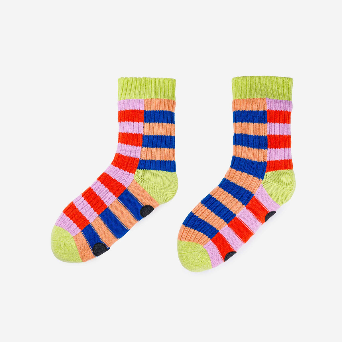 Super Stripe Knit House Socks: Cobalt Flame / L/XL - W 9.5-12.5<br>M 8-11