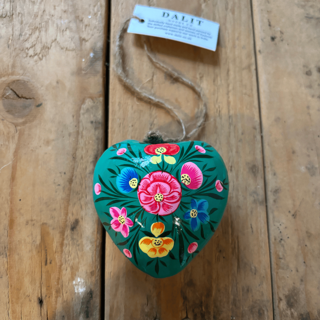 Hanging Heart Decoration – 3″ | Green Floral