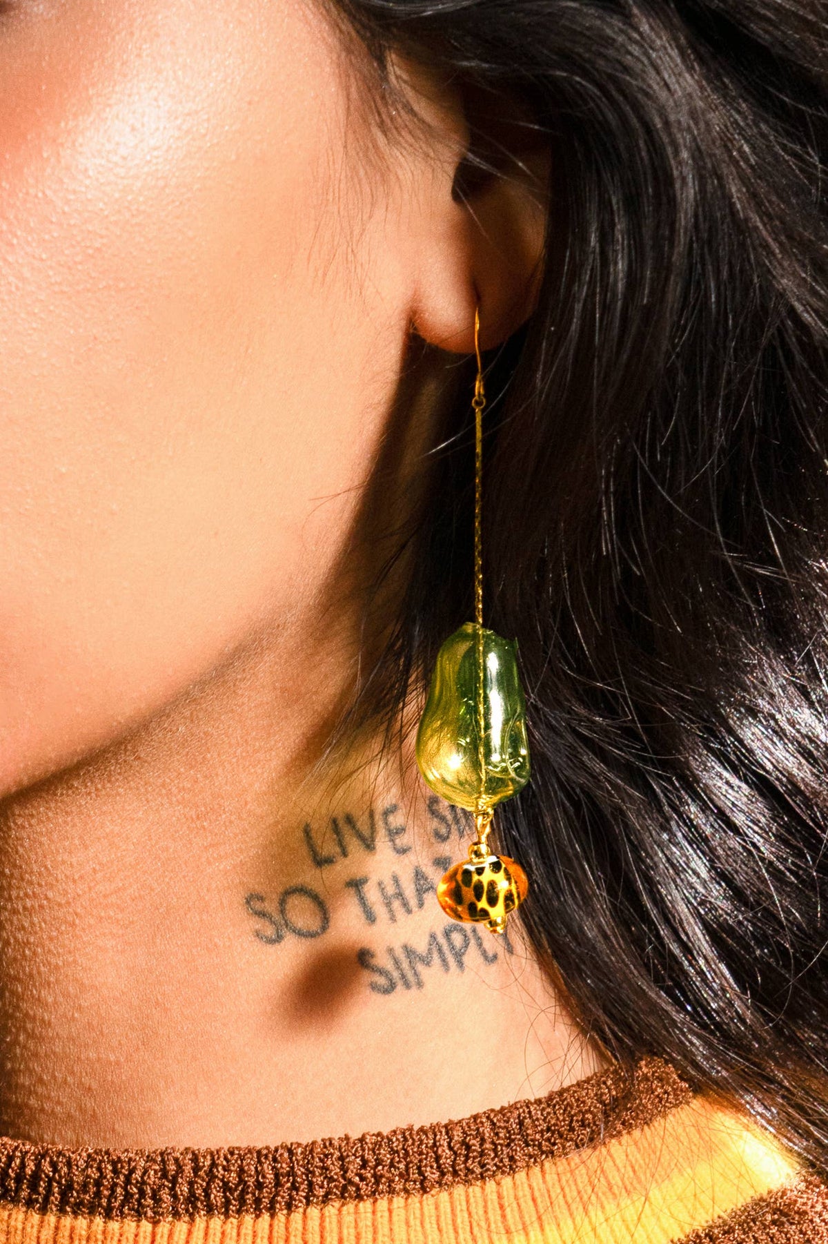 Lennox Dangle Earring - Hand Made Murano Green Glass