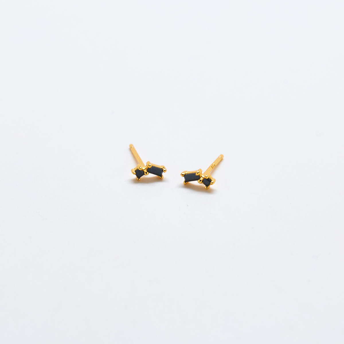 Gold Vermeil Black Geometric Baguette Stud Earring- SINGLE