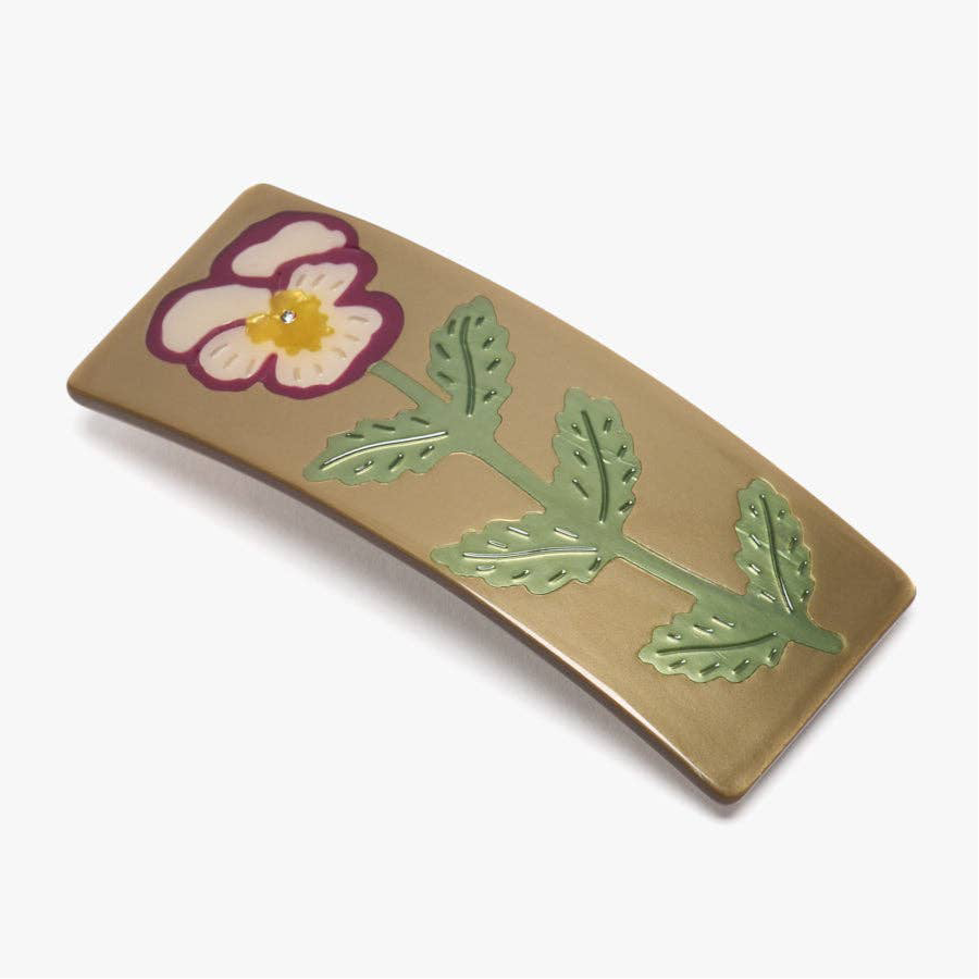 Pansy Flower Gold Acetate French Barrette Hair Clip