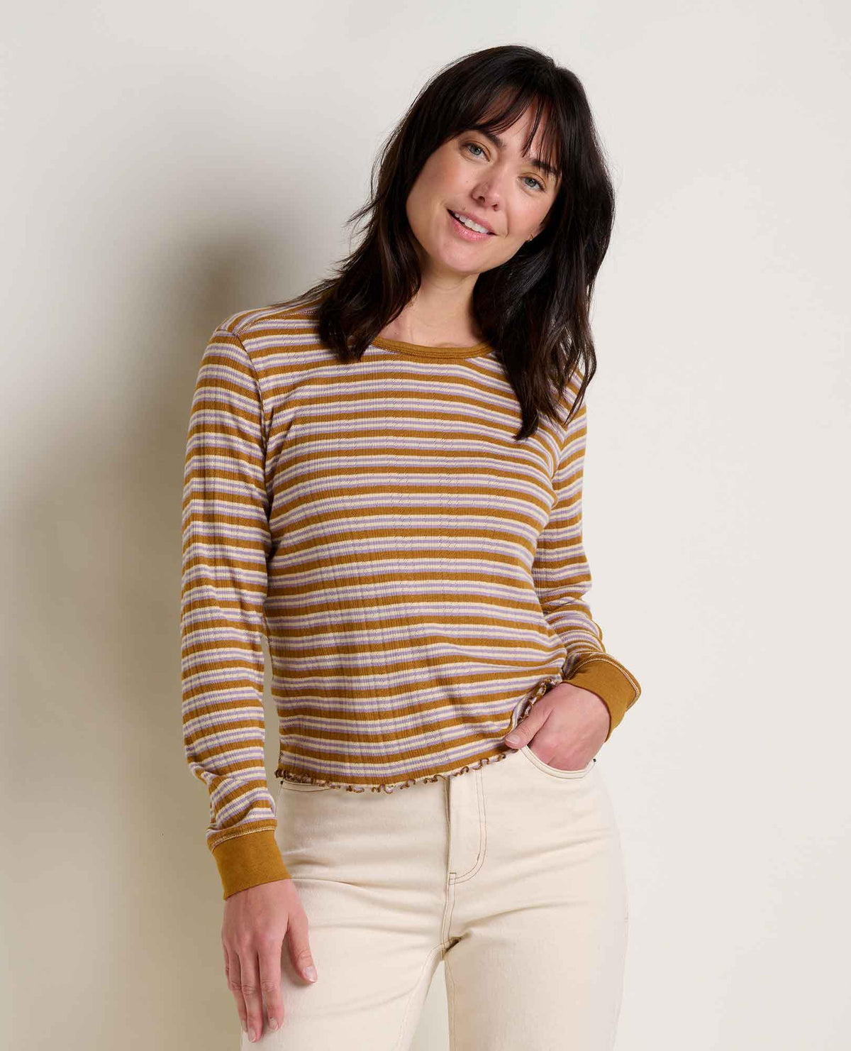W’s Foothill Pointelle LS Crew - Kelp Stripe
