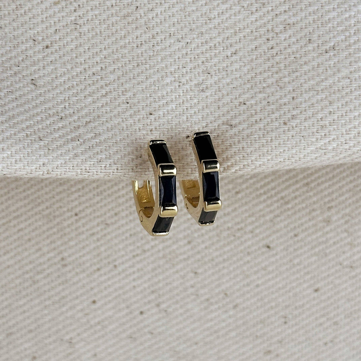 18k Gold Filled CZ huggie Hoop earring pair
: Black