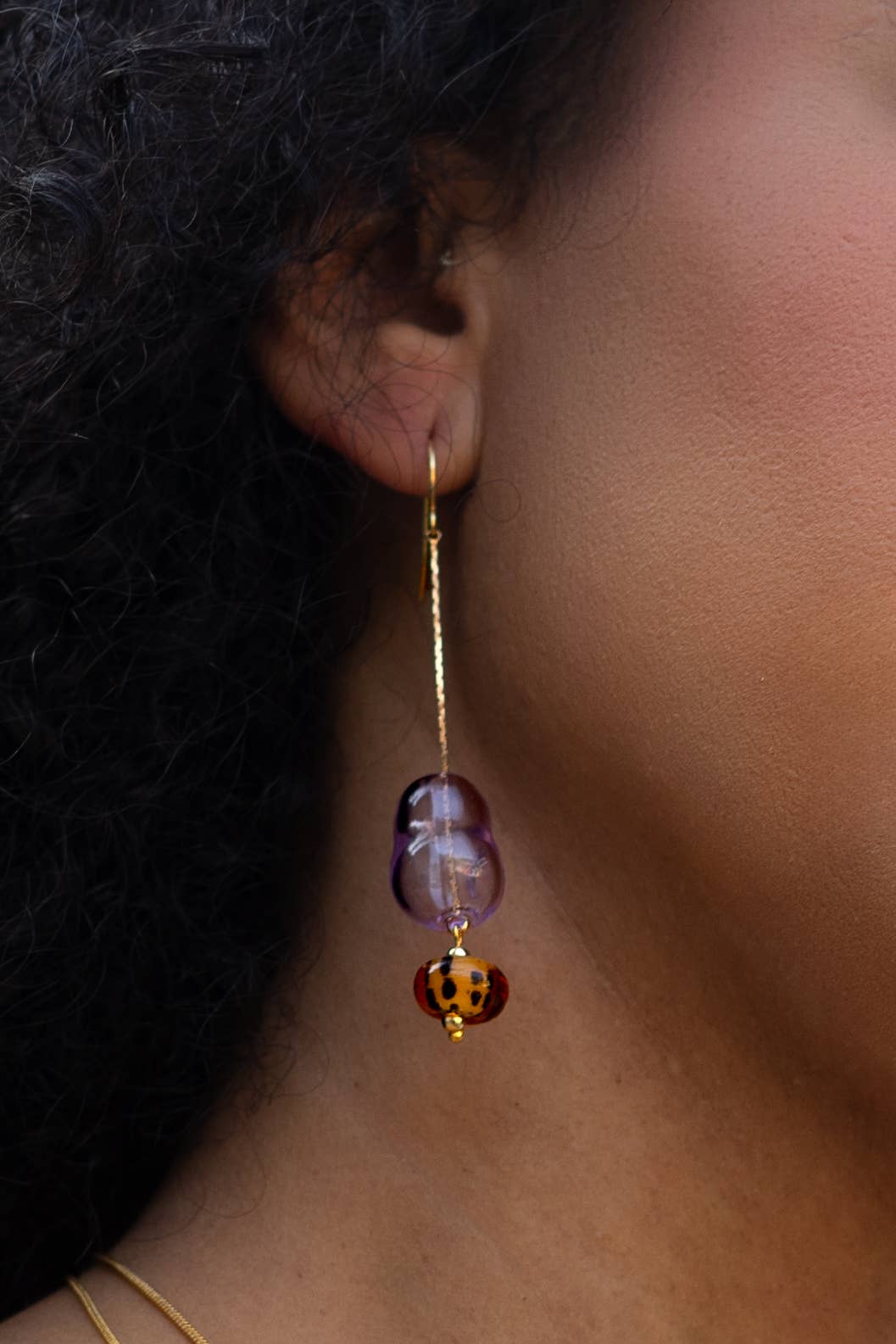 Bubble Dangle Earring - Hand Made Murano Purple Glass