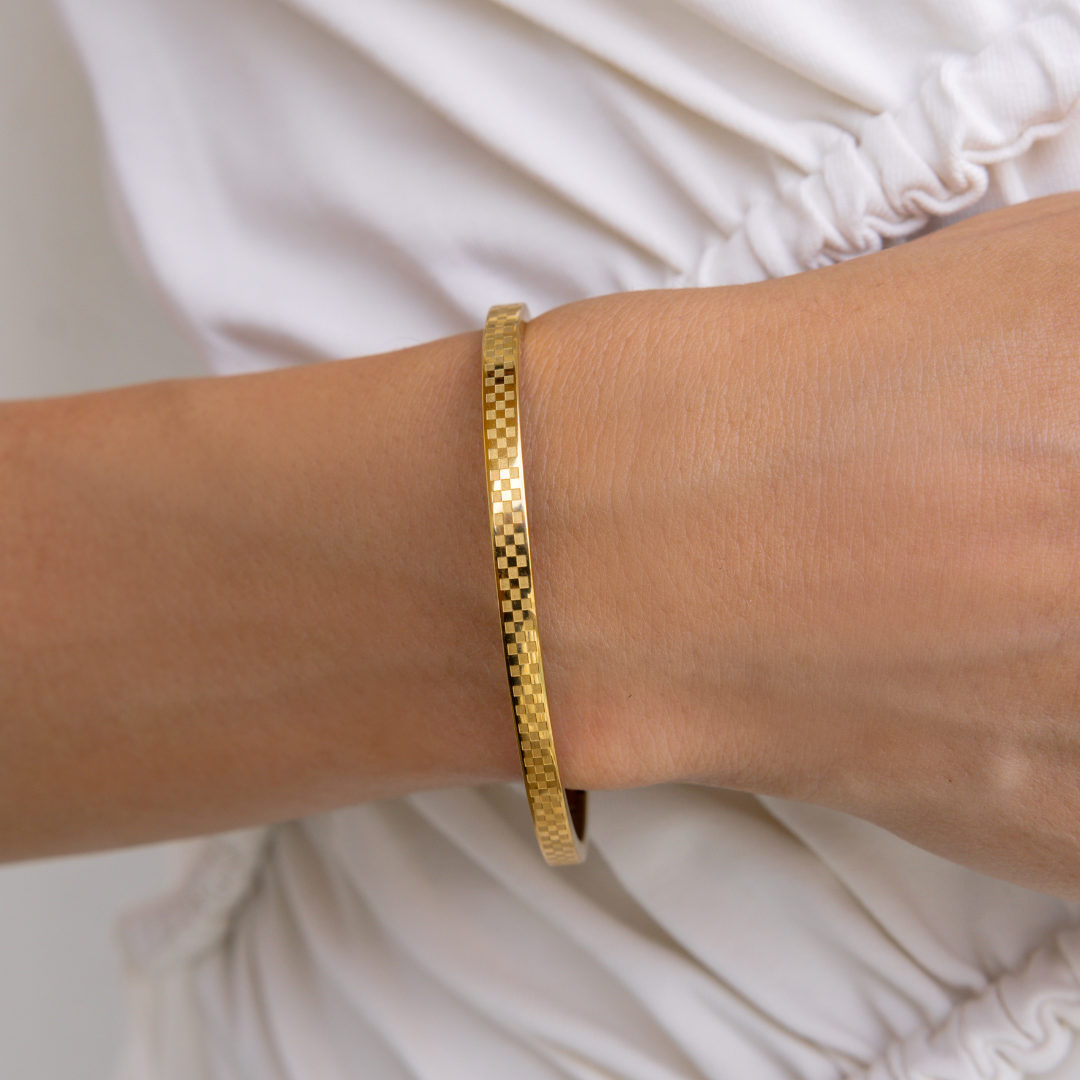 Chess Waterproof Gold Bangle Bracelet