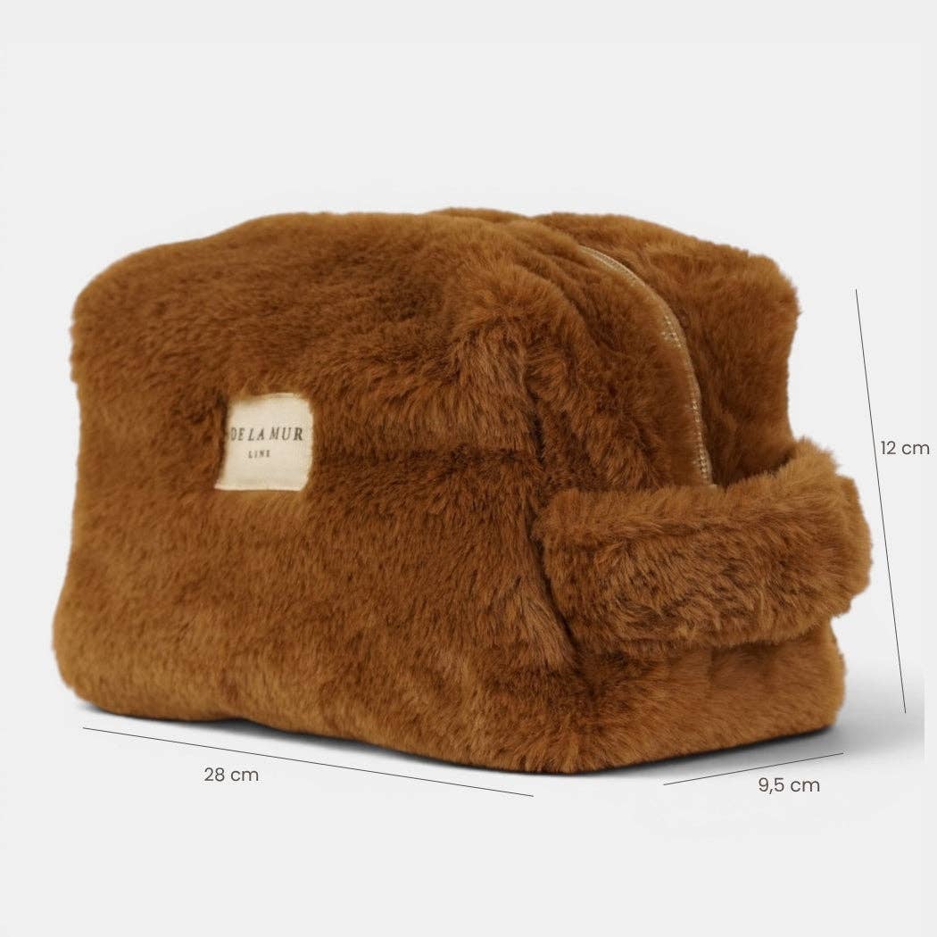 Faux Fur Squared Makeup Bag – Camel Brown (Pile)