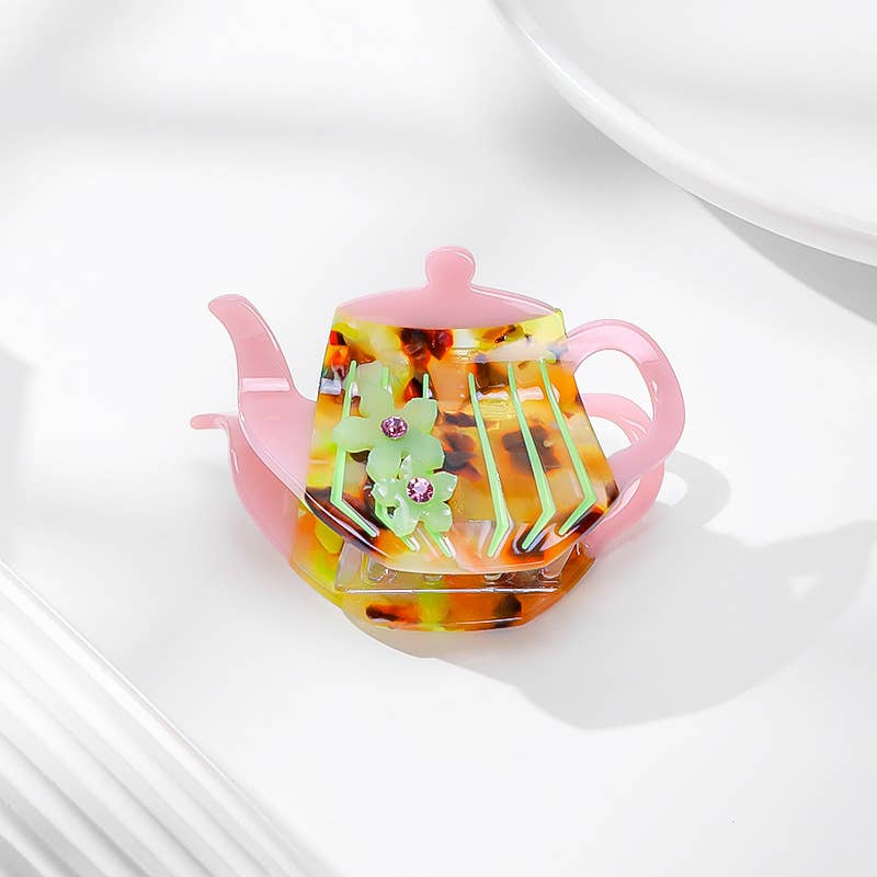 Teapot Hair Claw Clip: Pink