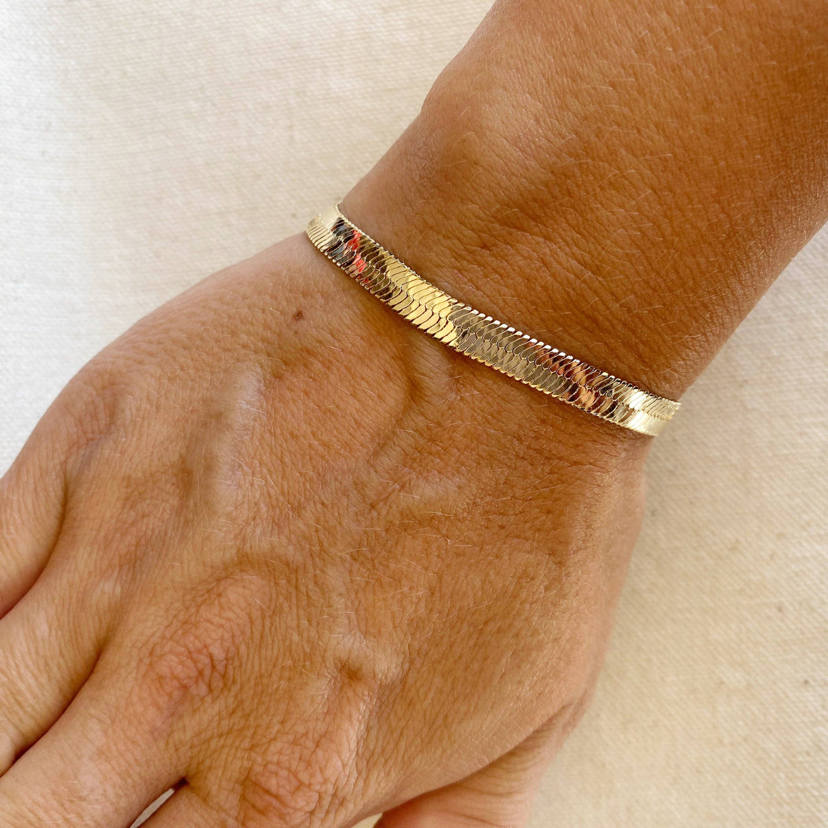 18k Gold Filled 6mm Herringbone Bracelet: 7 inches