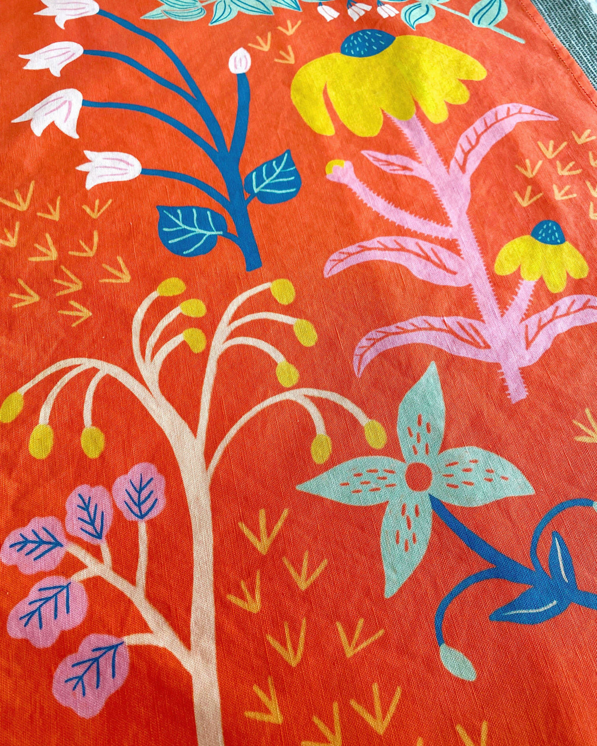 Coral Red Wildflowers Tea Towel