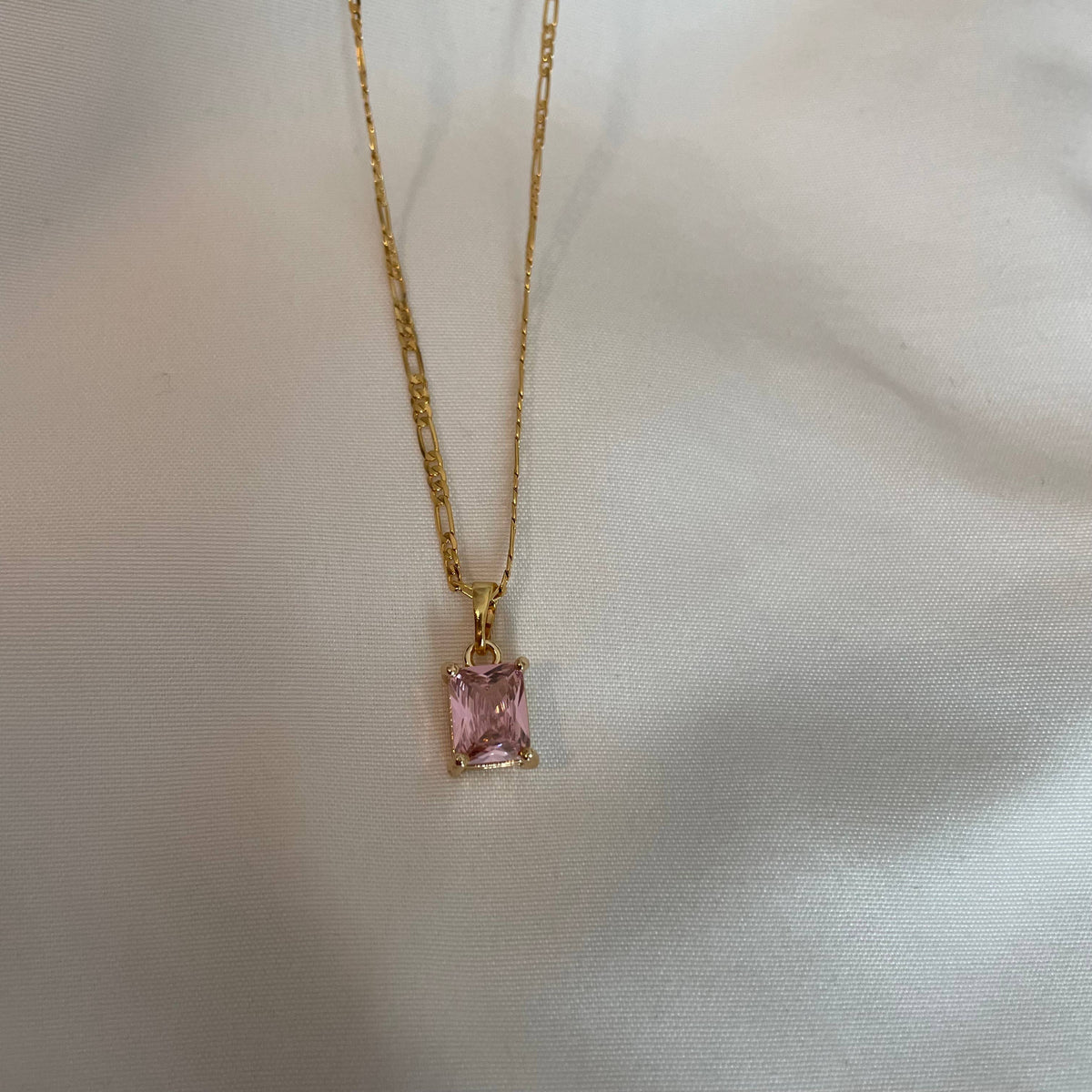 Rosa Pink Stone Gold Filled Necklace Gemstone Charm