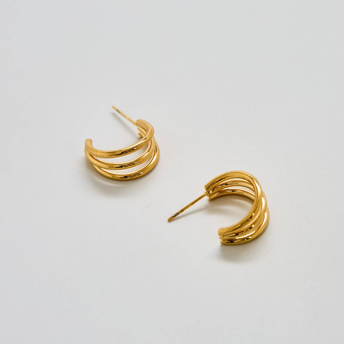 Triple Arc Gold Hoop Earrings