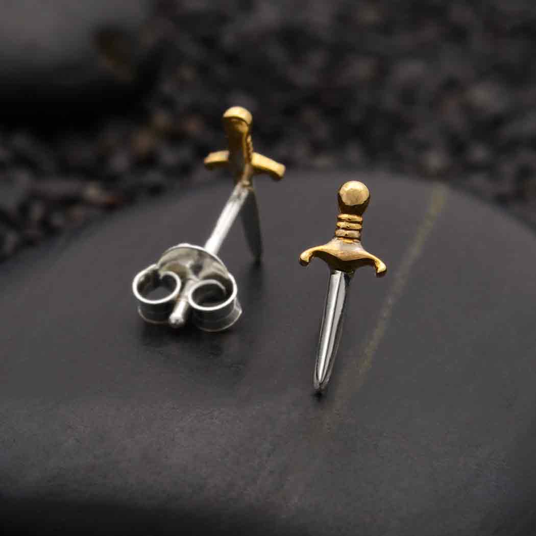 Mixed Metal Mini Dagger Stud Earring SINGLE 11x4mm