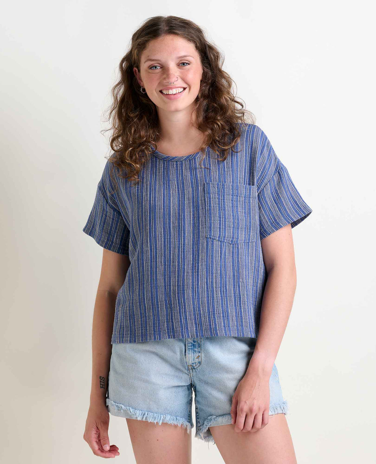 Tate Double Weave SS Shirt - Kyanite Stripe