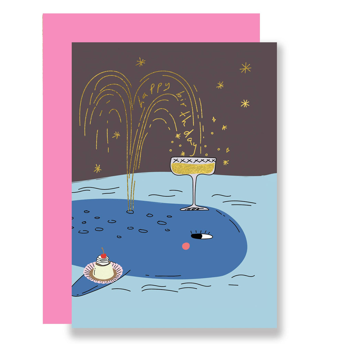 Birthday greeting card, whale in the night